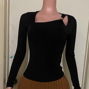 Chic Black Long Sleeve Top with Cutout Detail